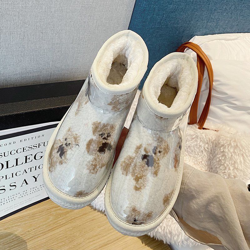 Snow Boots Women's Autumn and Winter All-match Plus Velvet Warm Flat-bottomed Warm Cotton Shoes A Pedal Cotton Boots