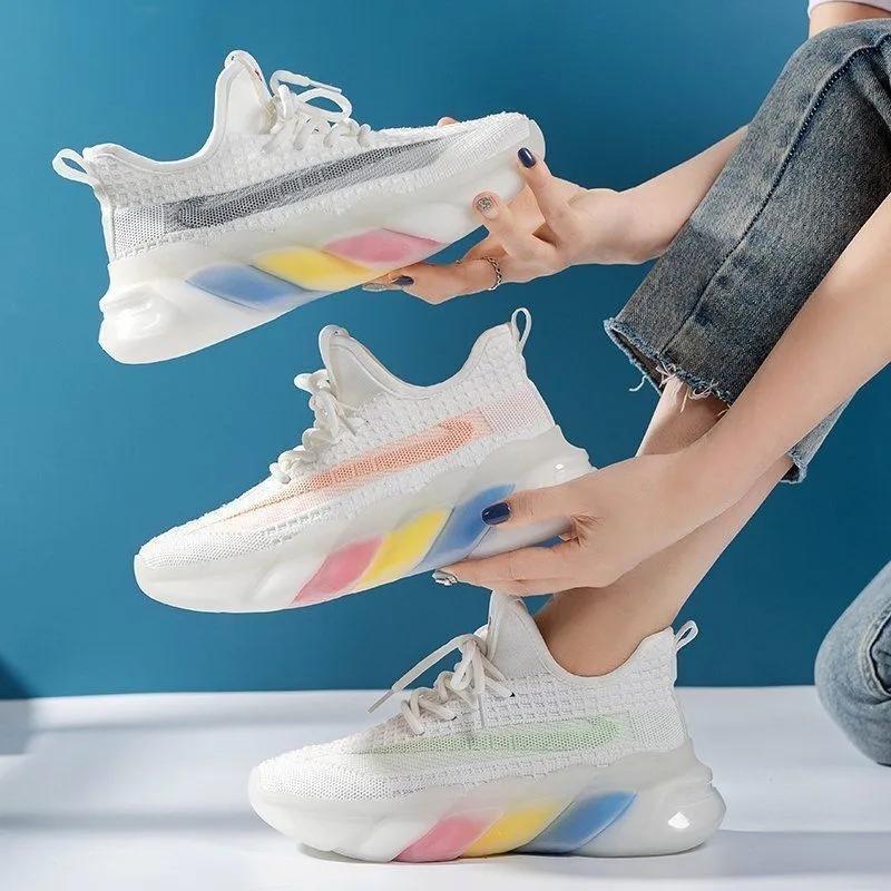 Women's Flying Woven Sneakers Summer Breathable Mesh Thin Lightweight Jelly-soled Coconut Shoes Casual Shoes