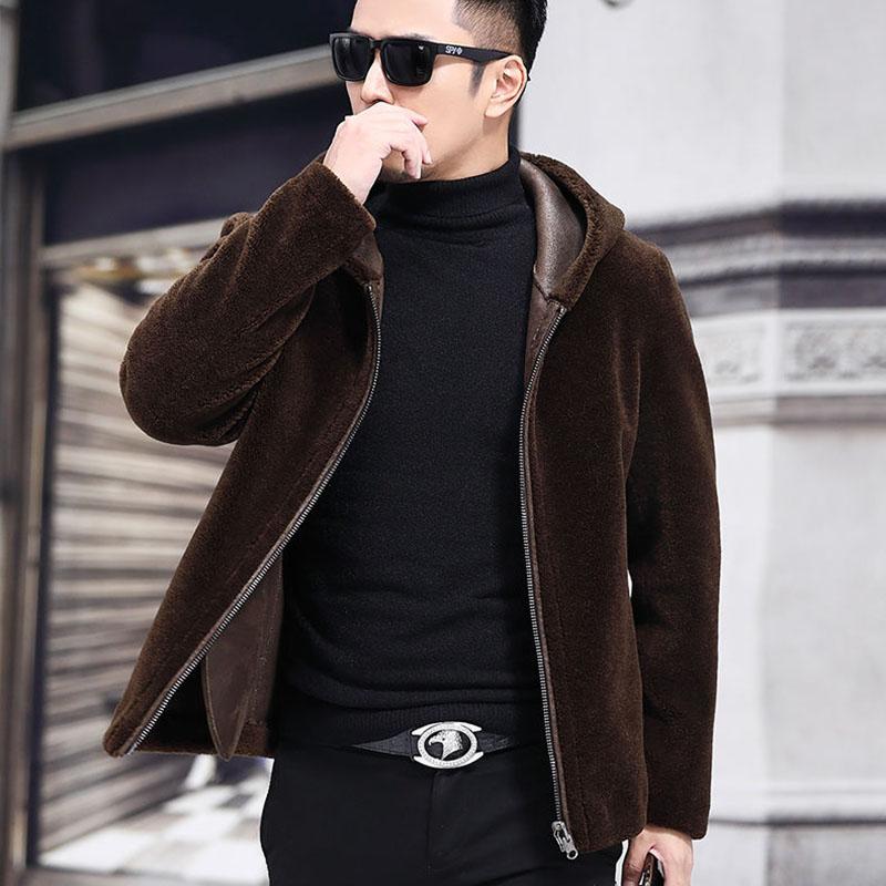Sheep Shearing Men's Jacket Hooded Faux Fur Fur Jacket Fur Coat Wool Coat Thick Winter