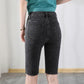 Denim Shorts Women's Spring and Summer High Waist Slim Five-point Pants Black Straight Leg Pants Tight Riding Pants