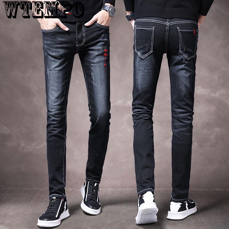 Men Clothing Ripped Skinny Jean Trousers Denim Jeans Men Straight Homme Badge
