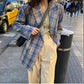 Spring and Autumn Clothes Loose Temperament Plaid Suit Mid-length Suit Jacket Jacket Women