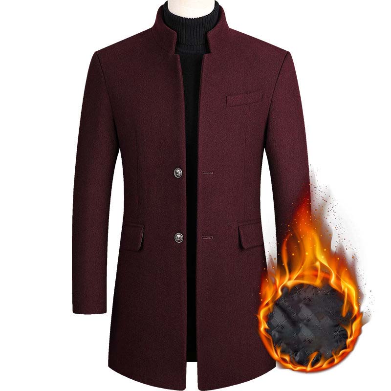 Men's Autumn and Winter Jacket 2021 New Plus Velvet Thick Wool Coat Mid-length Warm Casual Windbreaker