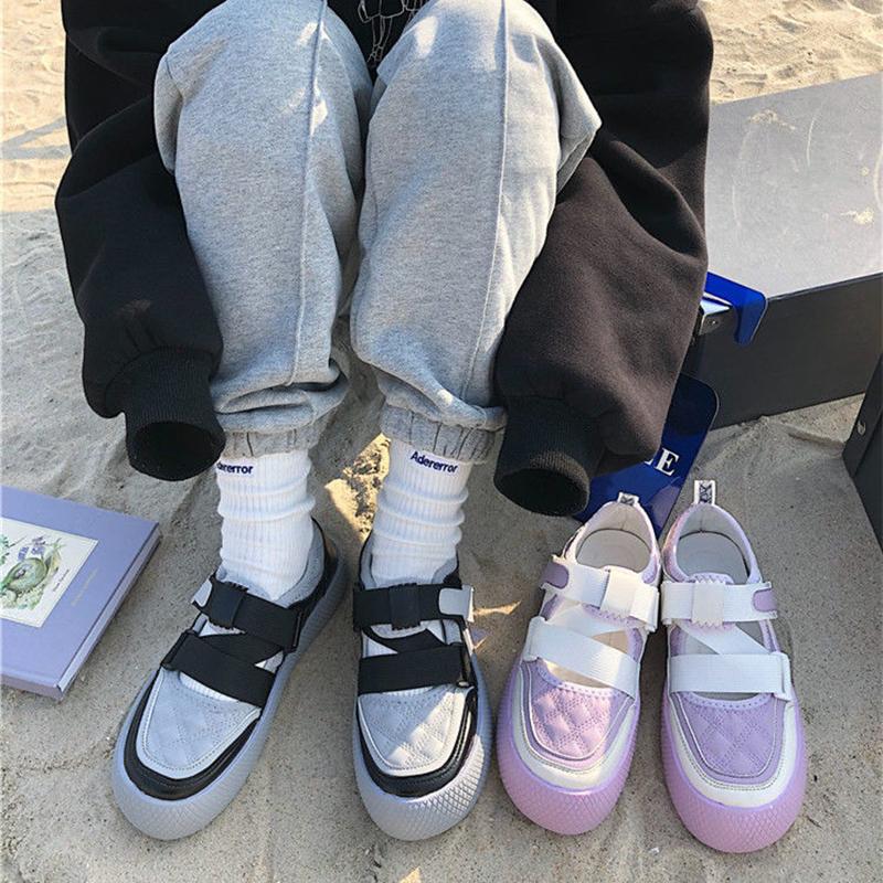 Sakura Purple Sneakers Women Spring and Summer Velcro Thick Bottom Niche Big Head Shoes Women Casual Sports Shoes