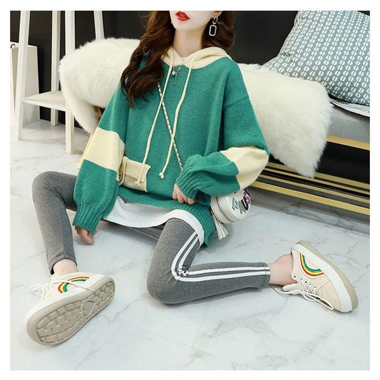 Lazy Style Pullover Sweater Women Loose Loose Outer Wear All-match Jacket Thick Hooded Knitted Coat