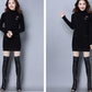Autumn and Winter Core Yarn Plus Velvet Sweater Loose Korean Knit Sweater Half Turtleneck Neck Mid-length Sweater Skirt