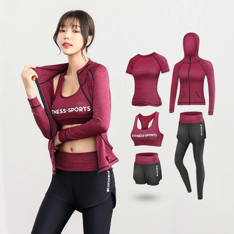 5-piece Women's Sportswear Outdoor Sports Suit Sweat-absorbent and Breathable Fitness Yoga Clothing