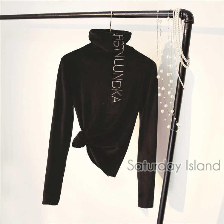 Letter Embroidered Warm Winter Velvet Turtleneck Pullovers Long Sleeve Women's Thicken Sweater Lady