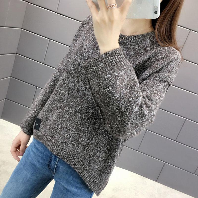 Autumn and Winter Loose Casual Sweater Round Neck Solid Color Simple Top Long Sleeve Women's Sweater