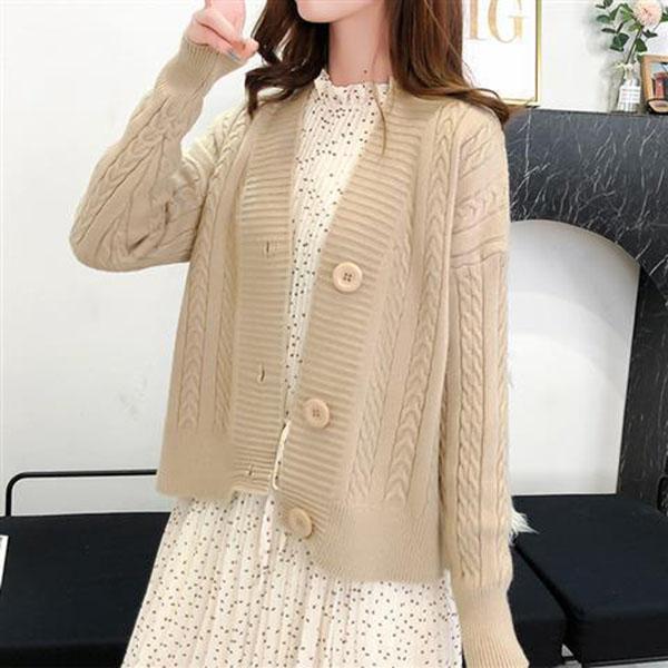 Spring and Autumn Knitted Cardigan Sweater College Style Short Loose Top Fashion Simple Female Jacket