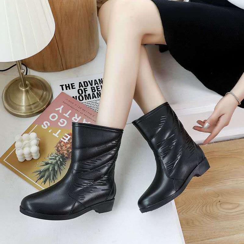 Ladies Rain Boots Mid Tube Faux Leather Anti-Slip Water Shoes Water Boots Kitchen Waterproof Shoes