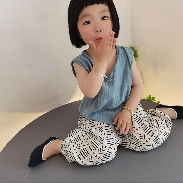 Children's Pants Summer Girls and Boys Casual Printing Knickerbockers Pants  Waist Baby Anti-mosquito Casual Pants