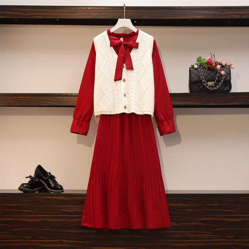 2 Pieces Ladies Dress Suit Spring and Autumn Long Sleeve Mid-length Casual Vacation Office Home