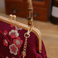 Ethnic Style Women Silk Flowers Printing Handbag Messenger Dual Purpose Exquisite Elegant Doctor Bag