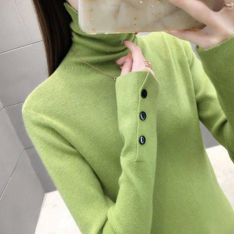 Pofulove Women Turtleneck sweater button warm Knitted Pullover Sweater Tops Pull Femme Jumper Winter