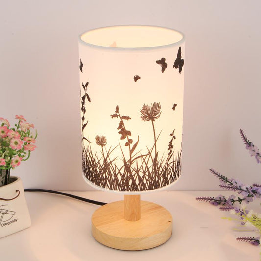 Desk Lamp with Fabric Shade Solid Wood Base  for Bedroom Living Room Bookcase Cafe Hotel