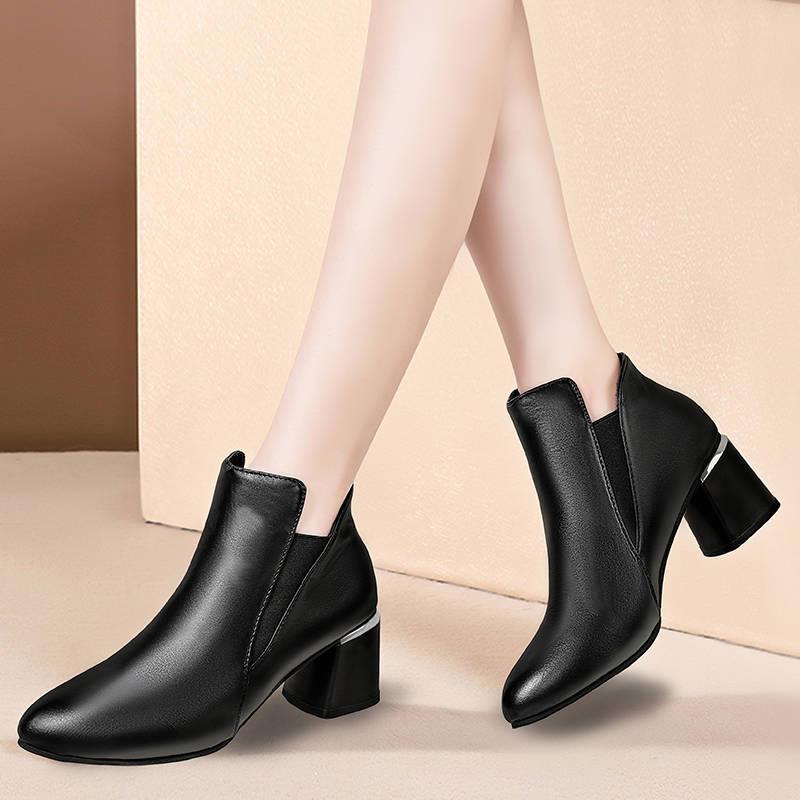 Autumn Winter Square Toe Chunky Short Boots Women Ankle Botas Solid Martin Booties