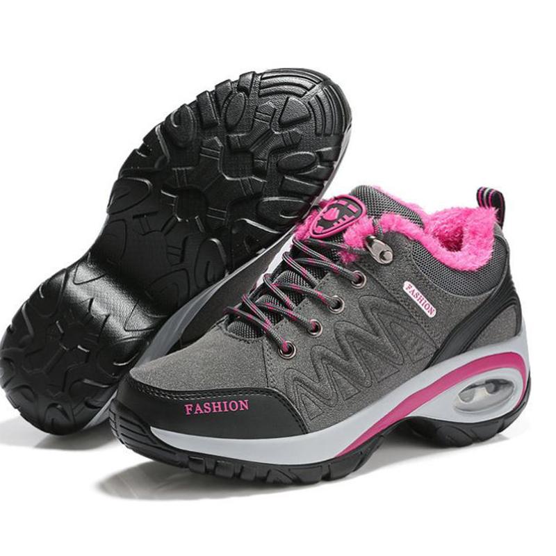 Winter Plus Velvet Hiking Shoes Women's Warm Non-slip Sports Shoes Leather Waterproof Wear-resistant Outdoor Hiking Sports Shoes