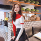 Spring and Autumn Tops Women's Long Sleeve Knit Sweater Slim Joker Top Color Matching Sweater