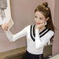 Autumn/winter Sweater Women Short Stitching V-neck Slim Slimming Long-sleeved Pullover Sweater Bottoming Shirt Women