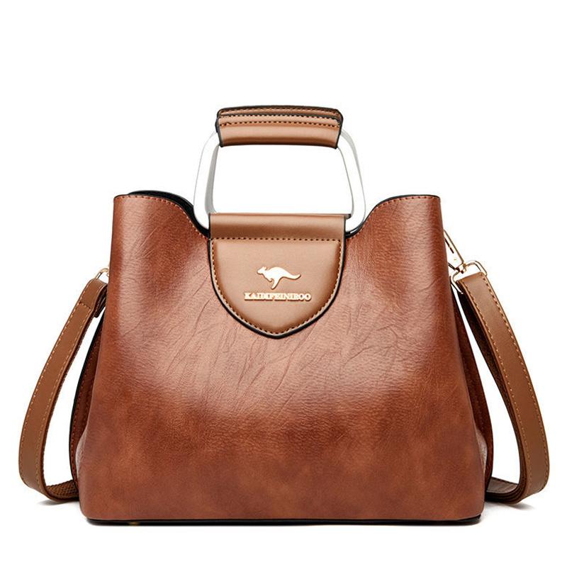 Genuine Leather Bag Women's Fashion Middle-aged Handbag Soft Leather Mother Shoulder Bag Cowhide Messenger Bag