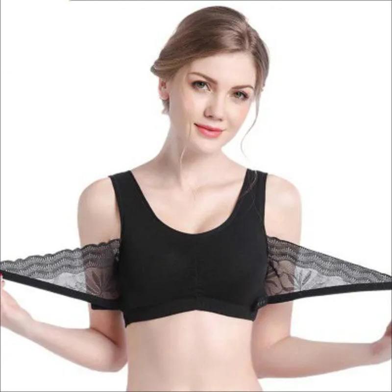 Women's Pure Cotton Non-wireless Bra Thin Ladies Gather-up Vest-style Sports Underwear Seamless Sleep Cotton Bra Lace Padded Adjustable Brassiere