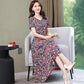 Women Elegant Floral Flower Pattern Dress Summer Casual V-neck Short Sleeve Ruffle Dress Boho Long Dresses Vestidos Femme