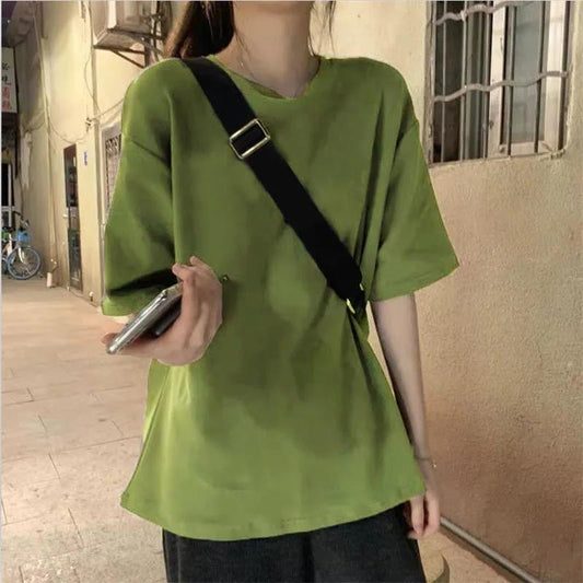 Cotton Short-sleeved T-shirt Women's Summer Loose Student Korean Version Top Girl's Solid Color Ins Half-sleeve Short Sleeve Womens T-Shirts