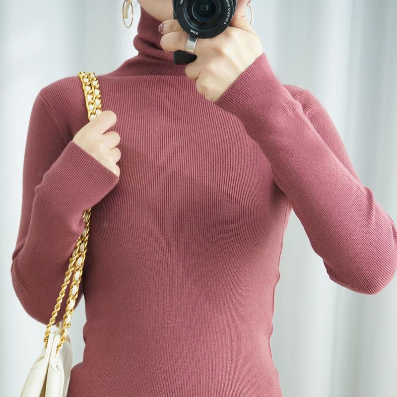 Autumn and Winter New Pile High-neck Woolen  Ladies Slim Tight-fitting Long-sleeved Sweater Base Sweater