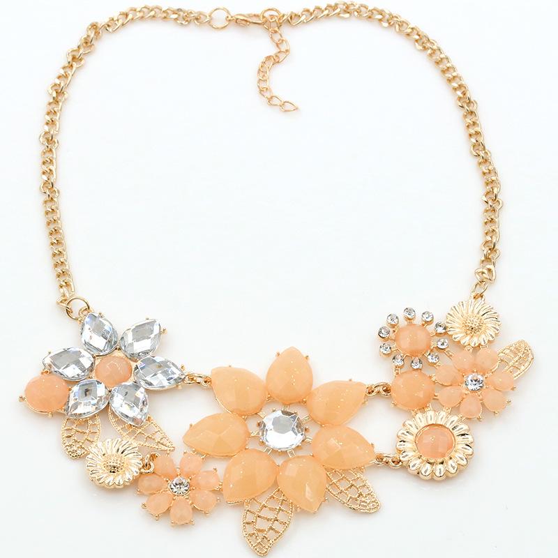 Temperament Flower Gemstone Necklace Gardenia Open Pendant Sweater Chain