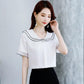 Women's Summer Chiffon Short Sleeve Shirt Round Collar Loose Solid Color Top