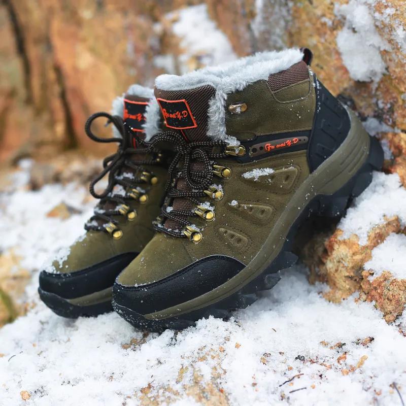 Men's Outdoor High-top Hiking Shoes Winter Plus Velvet Warm Snow Boots Waterproof Non-slip Wear-resistant Hiking Shoes