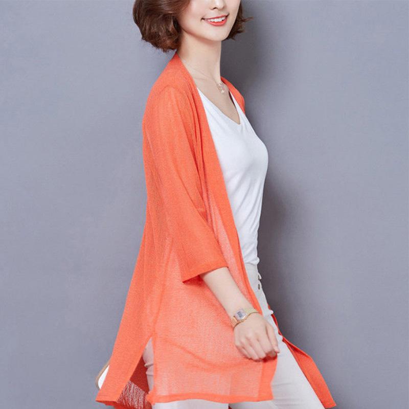 Shawl Coat Women's Sun Protection Coat Mid-length Cardigan with Large Size Loose Knitted Thin Mesh Gauze