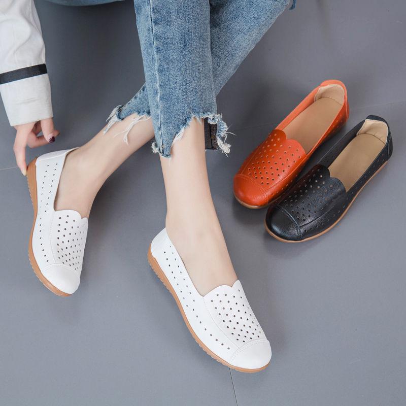 Spring Summer Women's Hollow Sandals Flat Non-slip Set Foot Leather Shoes Casual Beef Tendon Soft-soled Shoes