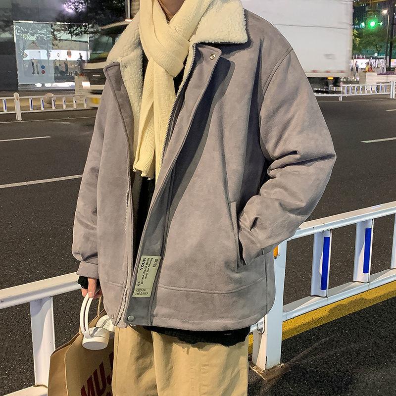 Men's Cotton Winter Thicker Loose Trend Cotton Clothes Korean Student Lamb Wool Solid Color Casual Jacket