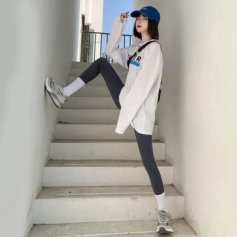 Gray Shark Pants Women's Autumn Thin Section Abdominal Hip Raise Barbie Pants Yoga Ninth Tight Pants Ladies Jogging Pants