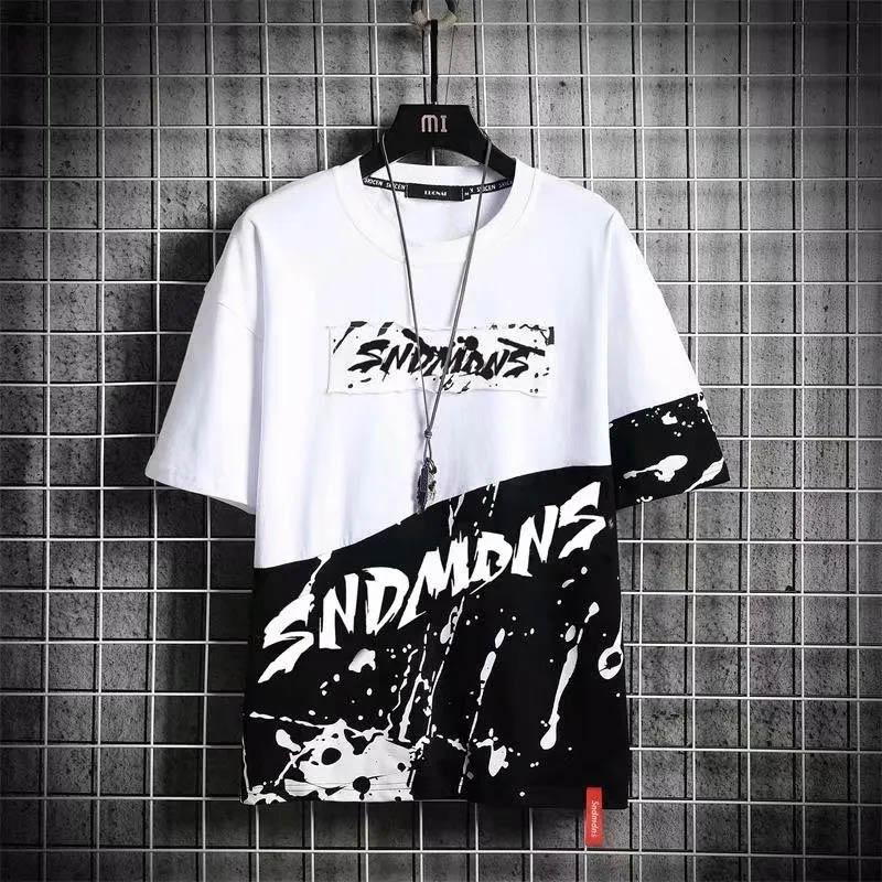 Men's Summer Stitching Short-sleeved T-shirt Male Student Korean Version Loose Five-point Sleeve Hip-hop Half-sleeve Male