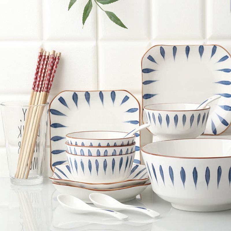 Set Household Japanese Net Red Ins Ceramic Bowl and Plate Set Creative Plate Combination 10 People Tableware Tableware Salad Bowl