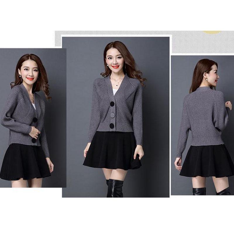Autumn and Winter V-neck Loose Sweater Bat Shirt Short Knit Top Fashion Casual Women's Jacket