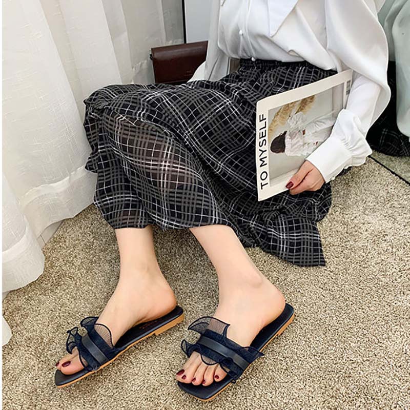 Slippers Women All-match Fashion Outer Wear Summer Flat Non-slip Sandals and Slippers Pregnant Women Soft Bottom Lace