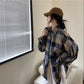 Layered Plaid Shirt Women's Spring and Autumn Retro Loose and Lazy Style Shirt Coat