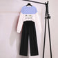 Loose Sweater Wide-leg Pants Casual Suit Women's Two-piece Suit Comfortable Sweat-absorbent Breathable Stitching Sweater Wide-leg Pants Casual Wear