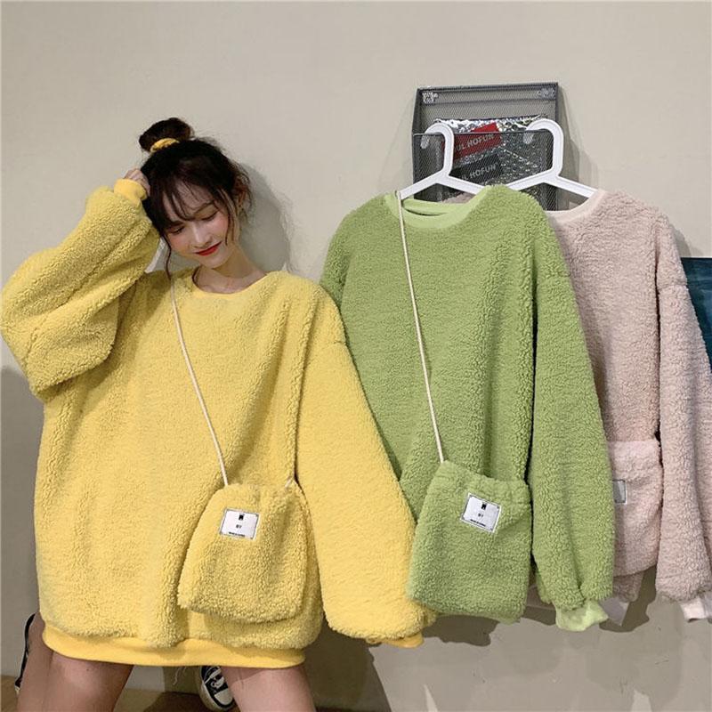 Winter Thickened Faux Lamb Wool Coat Loose Large Size Pullover Sweater