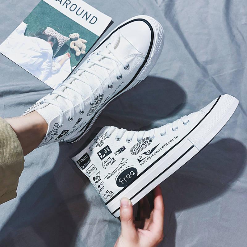 Men's Shoes Sneakers Fashion Canvas Doodle Casual Shoes Men's Lace-up Flats Multicolor Shoes