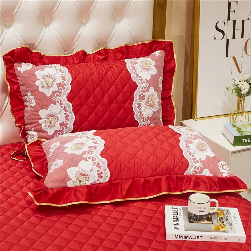 Premium Silk Lace Pillowcase Solid Color Lace Embroidered Adult Pillowcase Pair Pack Bedding