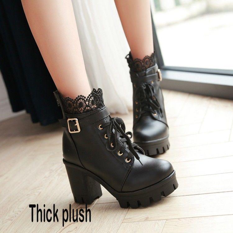 Martin Boots Waterproof Platform High-heeled Boots Lace Autumn and Winter Women's Shoes Boots Botas