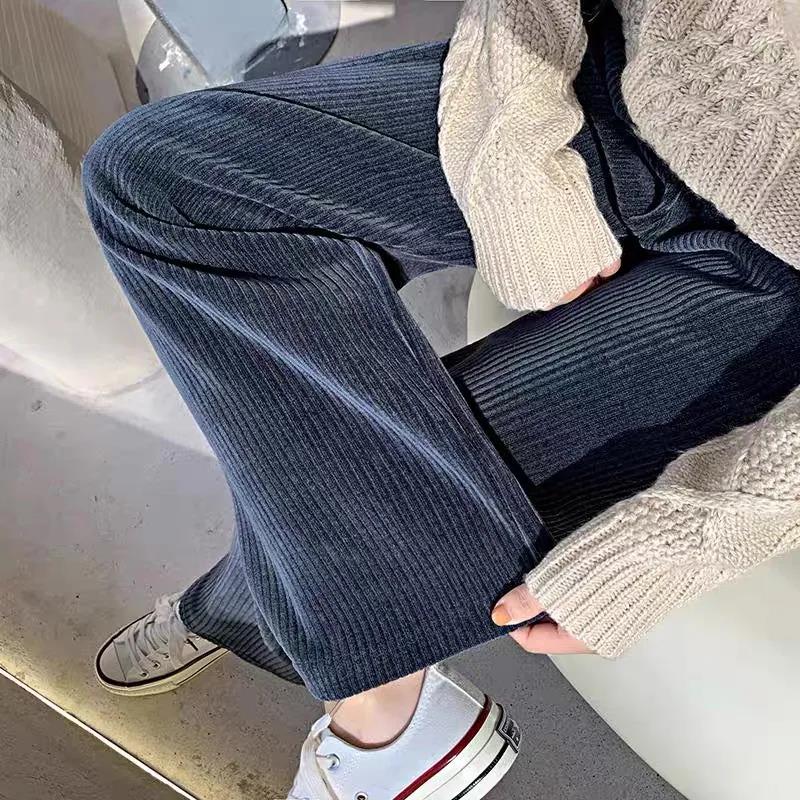Corduroy Wide-leg Pants Women's Small Fall/winter Drape Loose High-waist Casual Sports Mopping Pants Western-style Straight-leg Pants