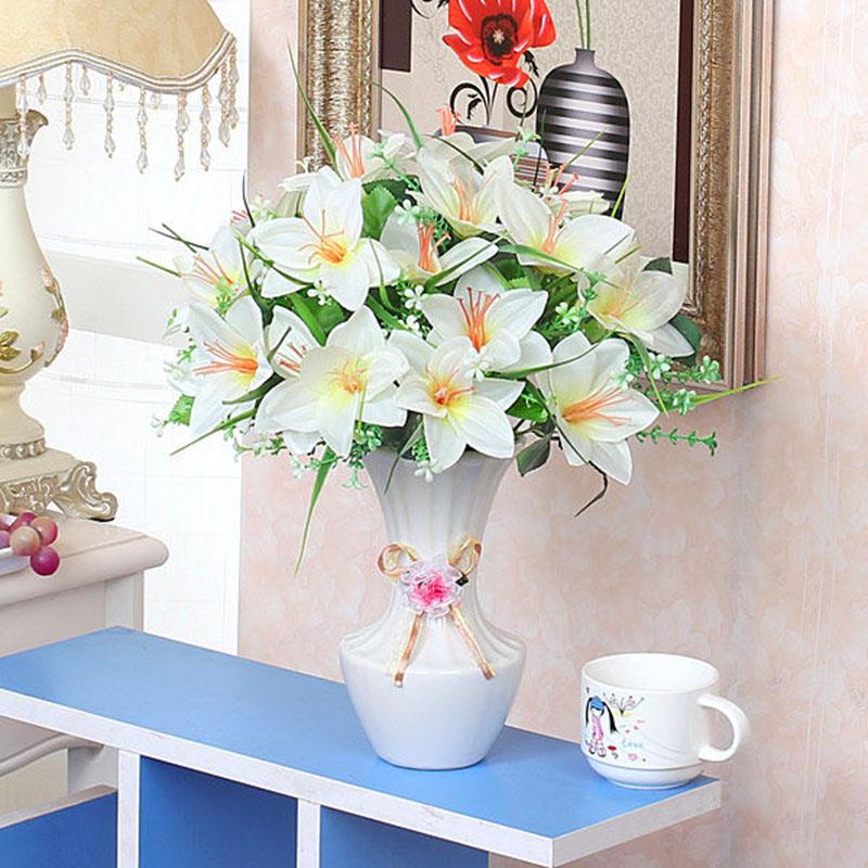Living Room Decoration Flower Belt Vase Decoration Plastic Silk Flower Artificial Flower Simulation Flower Dining Table Flower Table Flower Decoration
