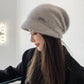 Women's Autumn Winter All-match Korean Version Warm Pile Hat Knitted Woolen Hat Solid Knitting Hat with Brim Rabbit Hair Blend Rhinestone Hat