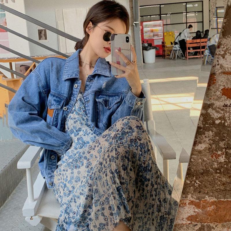 Chiffon Long Skirt Female Summer Holiday Style Retro Floral French Dress V-neck Spring Summer Casual Long Sleeves